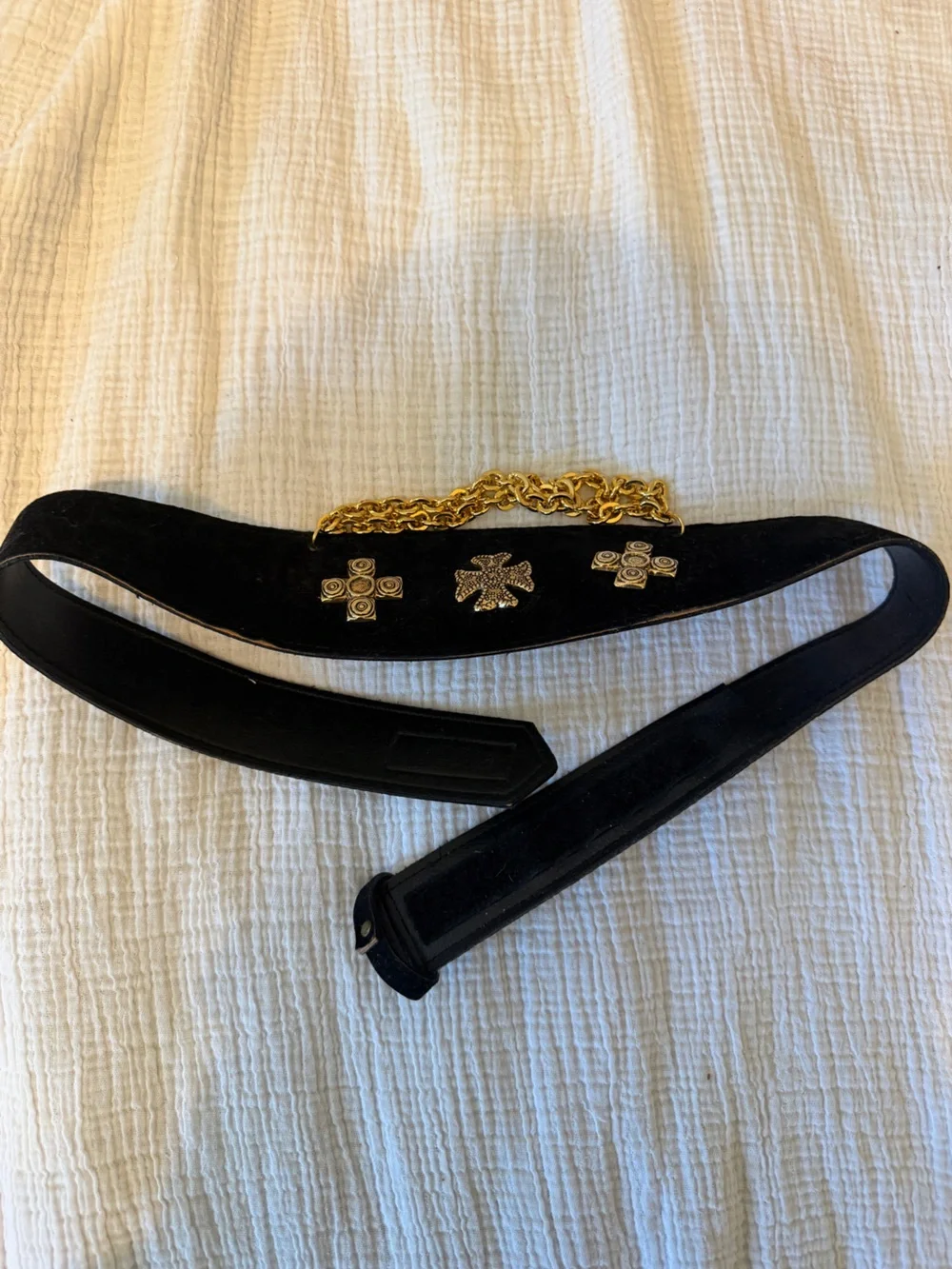 Black Velvet Gold Chain Cross Studded Gothic Statement Waist Belt